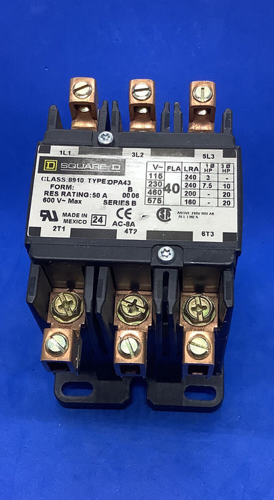 Square D 8910DPAV02 Contractor, 40FLA 50A Res 3-Pole Open 120V,