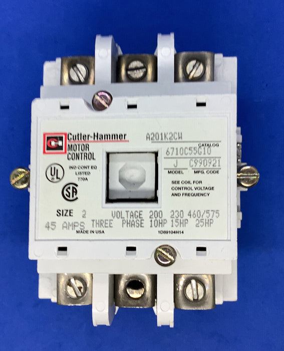 CUTLER HAMMER A200 Size 2 Contactor 220/240V 45 Amp A201K2CW 220 - 240 v coil