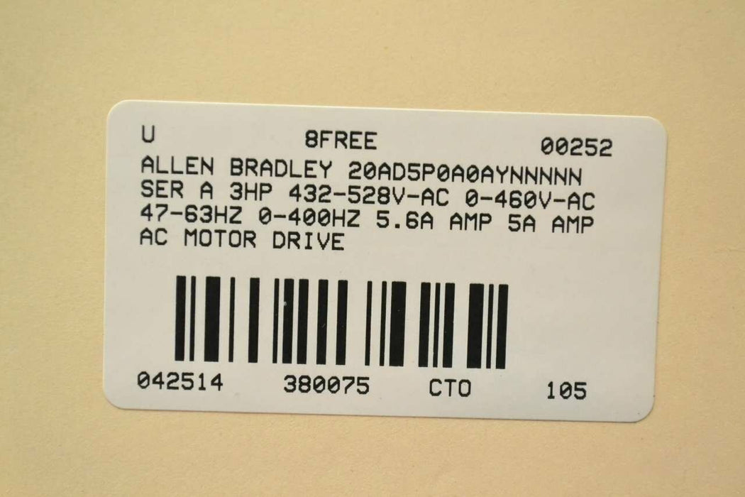 ALLEN BRADLEY 20AD5P0A0AYNNNNN POWERFLEX 70 A 3HP 528V-AC MOTOR DRIVE B380075