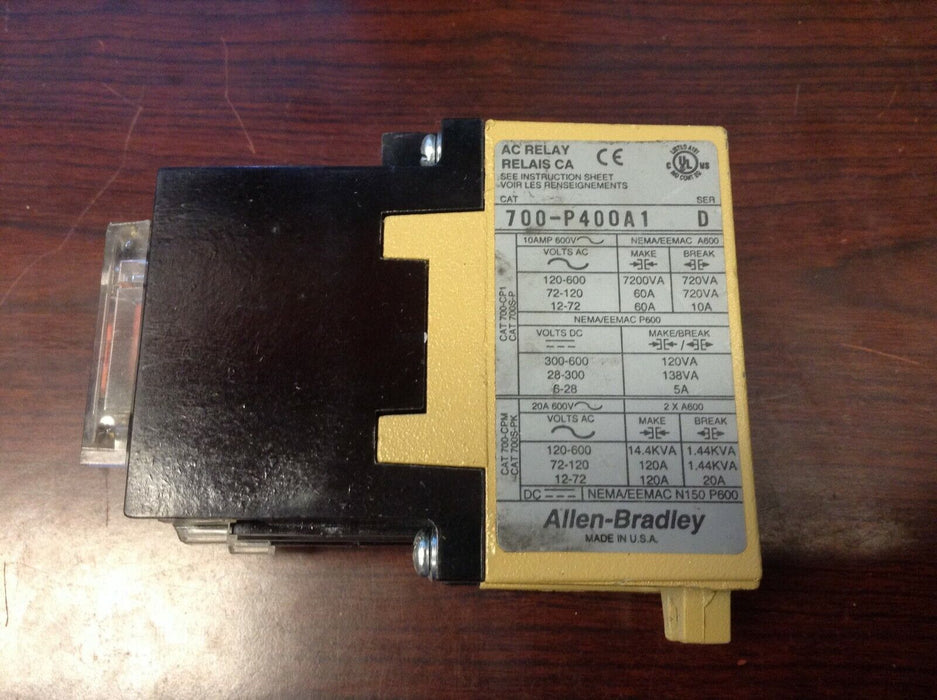 ALLEN BRADLEY 700P400A1 SER. D RELAY 10A 600VAC 4 POLE USED