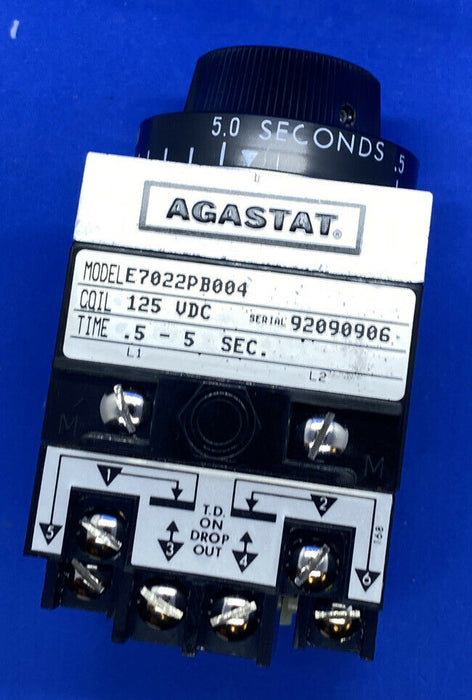 Agastat E7022PB004 Time Delay Relay 0.5-5sec 125vdc TE / AMP 1423171-3