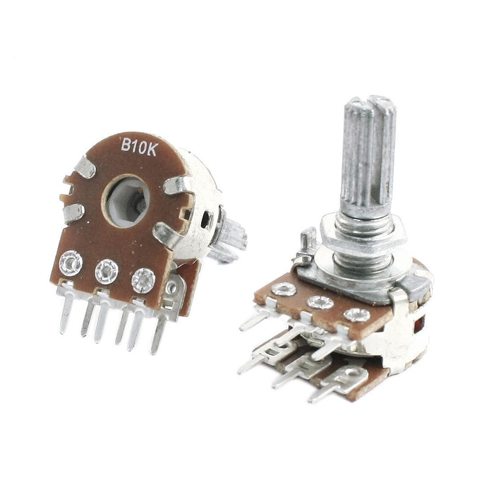 2Pcs B10K 10K Ohm 13 mm Shaft PCB Mounted Linear Dual Potentiometer