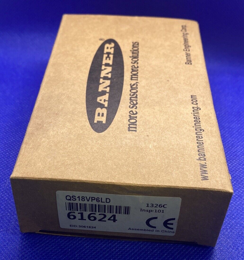 Banner QS18VP6LD World Beam Universal Compact Sensor Diffuse Sensing Mode 2 m PVC 4-Wire Cable Visible Red LED 10-30 VDC Supply Voltage Solid-State PNP Output 300 mm Sensing Range