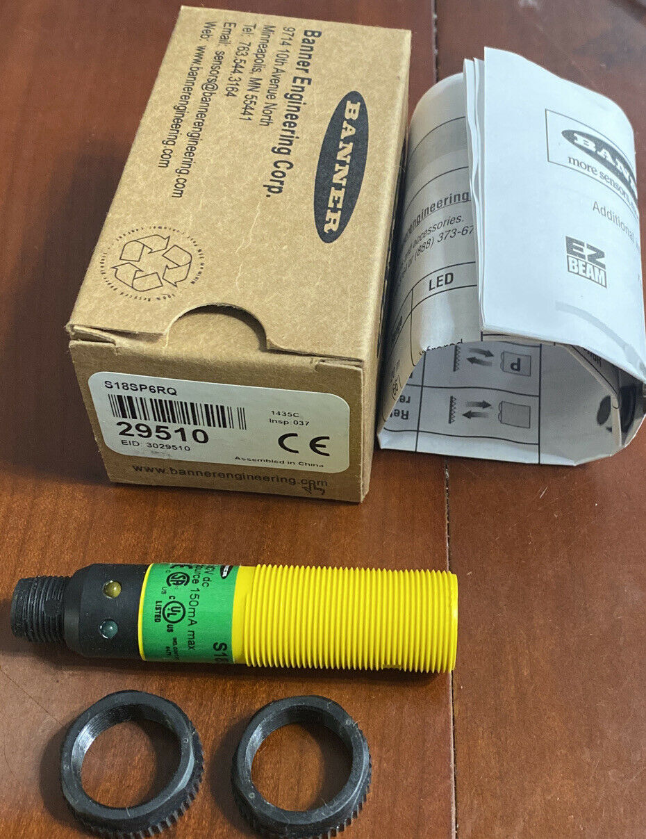 Banner S18SP6RQ EZ Beam Barrel-Style Receiver Opposed Sensing Mode 4-Pin Euro-Style QD Connector Infrared LED 10-30 VDC Supply Voltage PNP Output 20 m Sensing Range