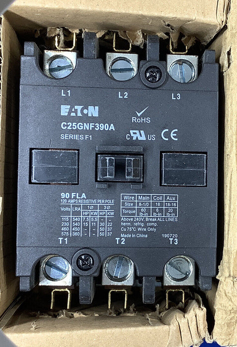 Eaton / Cutler Hammer C25GNF390A Contactor - 90 Amp • 3 Pole • 120V Coil