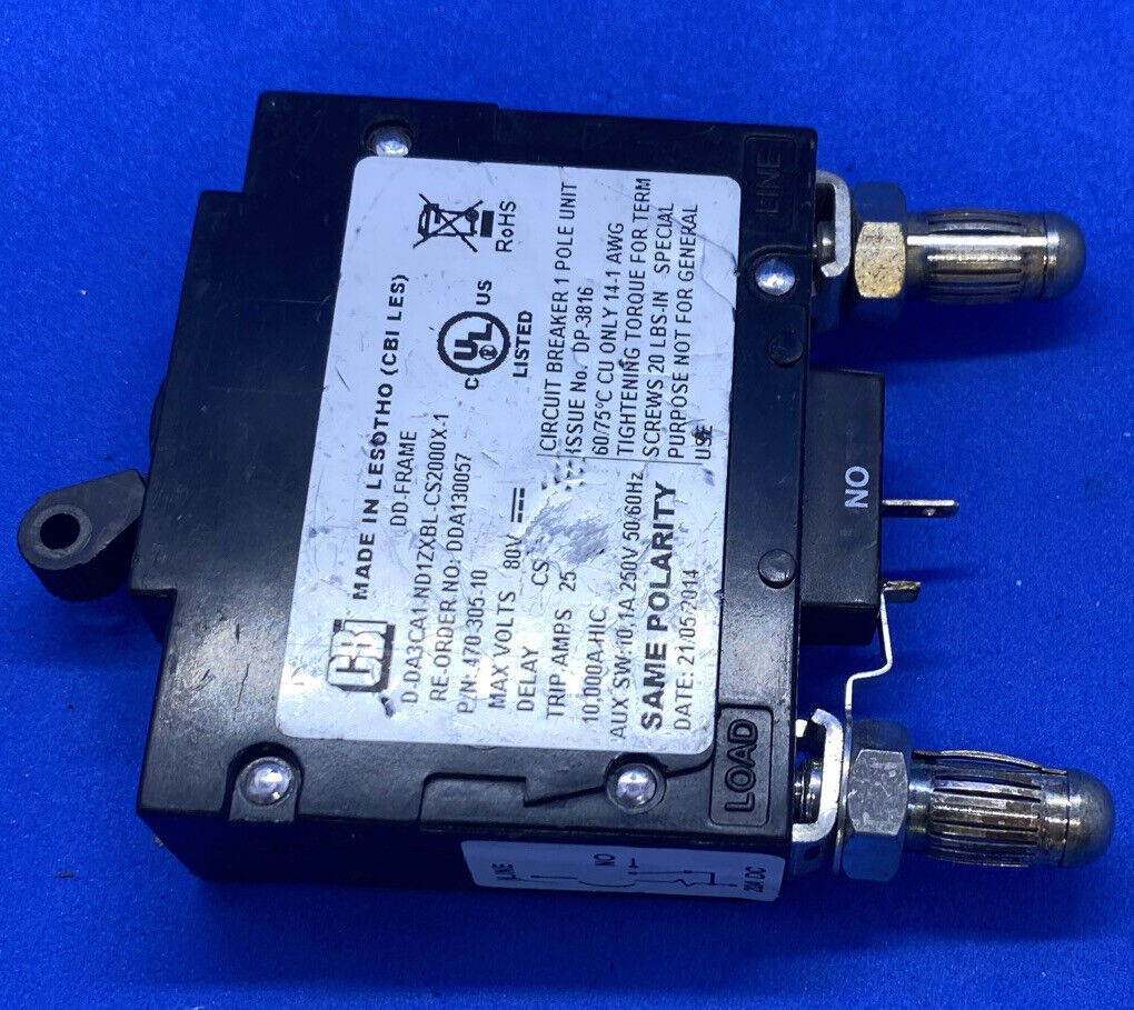 CBI Electric DDA130057 Bullet DDFrame Circuit Breaker 20A 1Pole 80VD