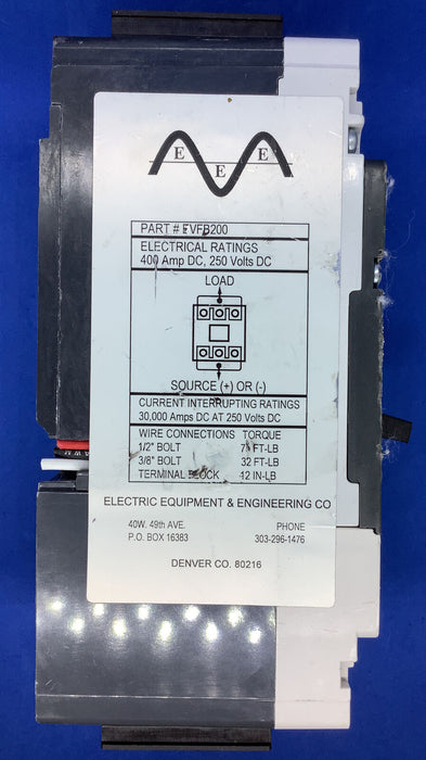 EEE co. BATTERY DISCONNECT SWITCH 400A DC, 250 Volts DC. EVFB200 DC