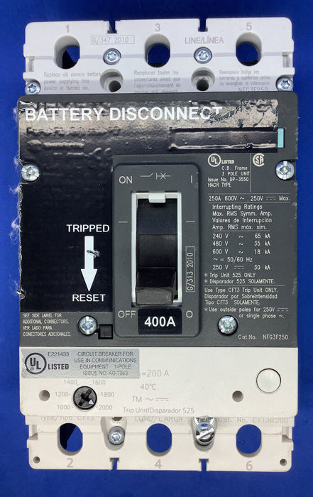 EEE co. BATTERY DISCONNECT SWITCH 400A DC, 250 Volts DC. EVFB200 DC