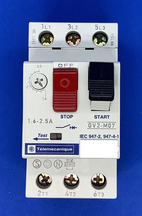 Telemecanique GV2M07 Motor Circuit Breaker; 1.6-2.5A, 690 VAC, 50/60 Hz