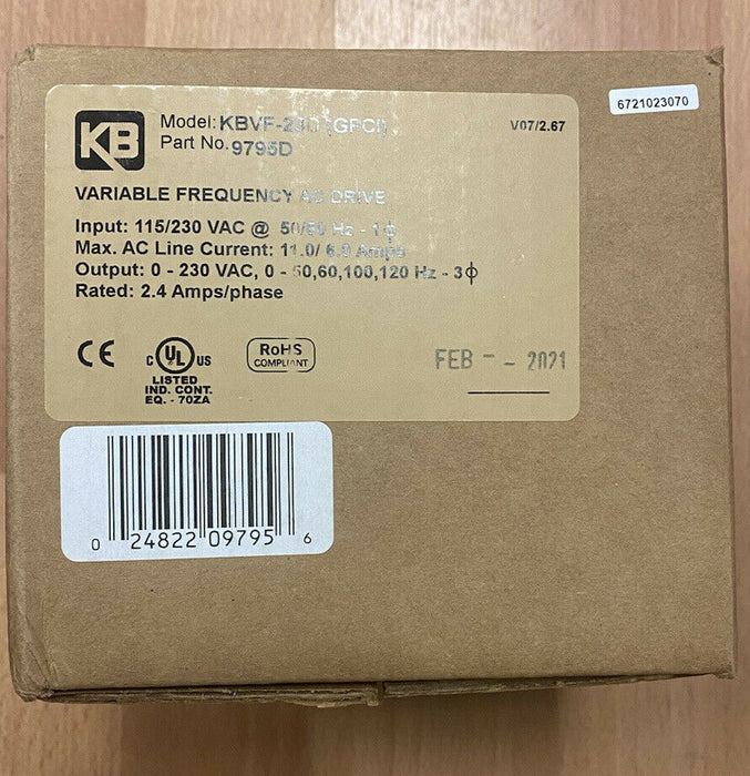 KB Electronics9959 KBVF-23D  .5HP 1-Phase 110-120V;200-240V (Input) IP 20 Enclosure Variable Frequency Drives