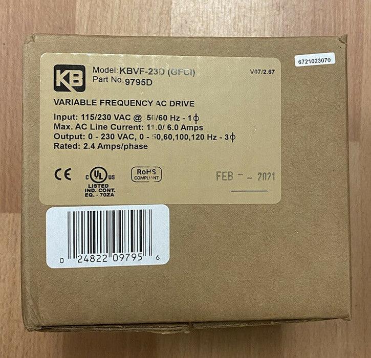 KB Electronics9959 KBVF-23D  .5HP 1-Phase 110-120V;200-240V (Input) IP 20 Enclosure Variable Frequency Drives