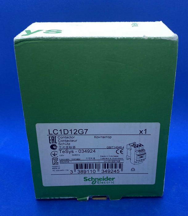 SCHNEIDER ELECTRIC LC1D12G7 CONTACTOR 3PST-NO 120VAC 25A DIN RAIL