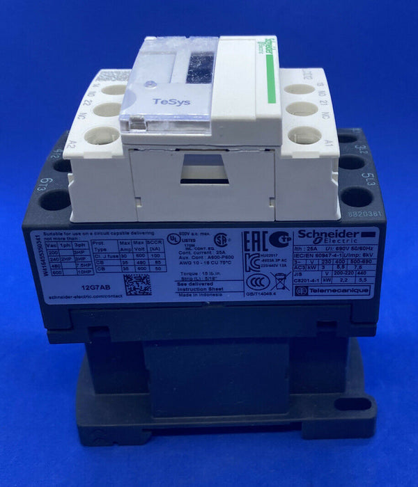 SCHNEIDER ELECTRIC LC1D12G7 CONTACTOR 3PST-NO 120VAC 25A DIN RAIL