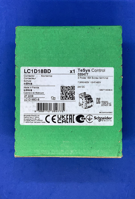 Schneider LC1D18BD Electric TeSys D Contactor 3 Poles 18A / 24V DC