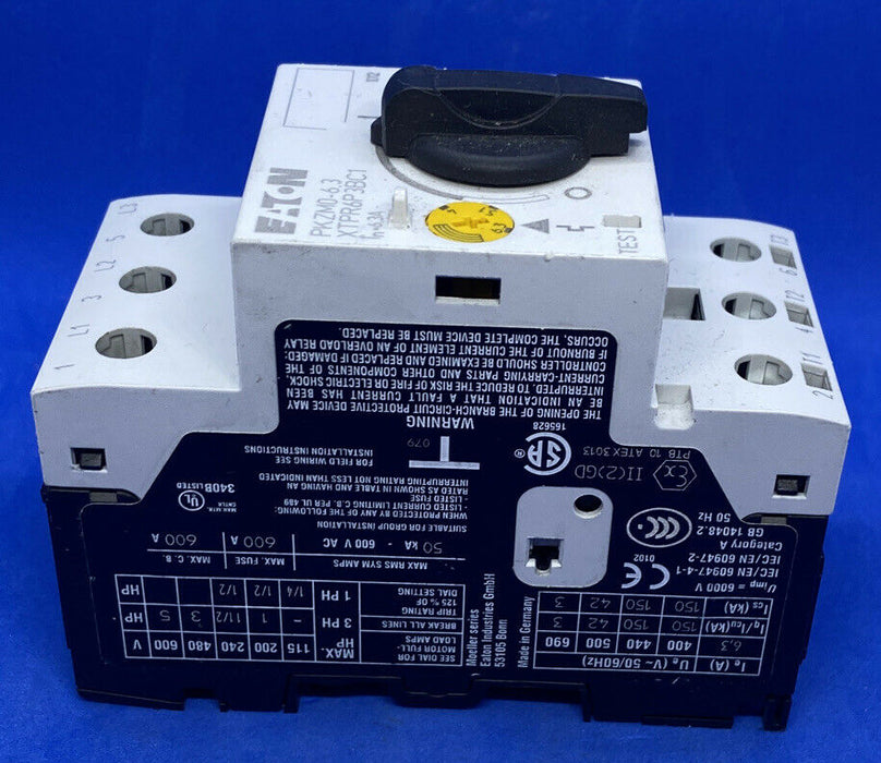 EATON PKZM0-6.3 Motor Protective Circuit Breaker 2.2kW 4-6.3A Adj.