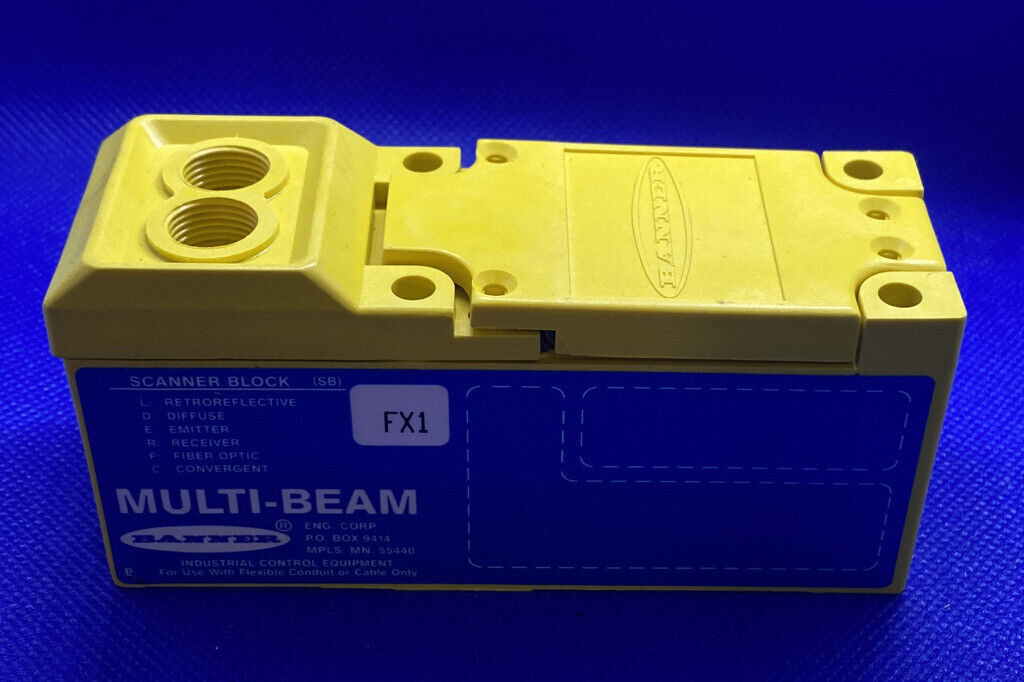 Refurbished: Banner SBFX1 Multi Beam Sensor 3 and 4 Wire Scanner Blocks Glass Fiber Optic Scanner Block High Power Infrared 880nm Range Varies By Type of Fiber Optic Cable on/off Response