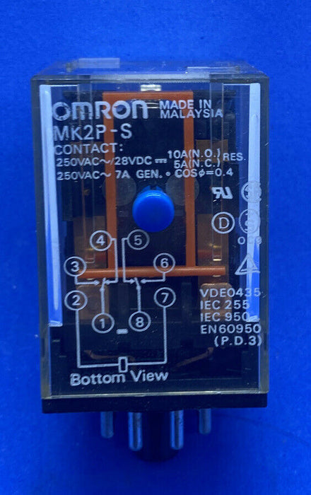 (USED) OMRON MK2P-S Coil Mechanical Indicator Push-to-Test Octal Socket Relay