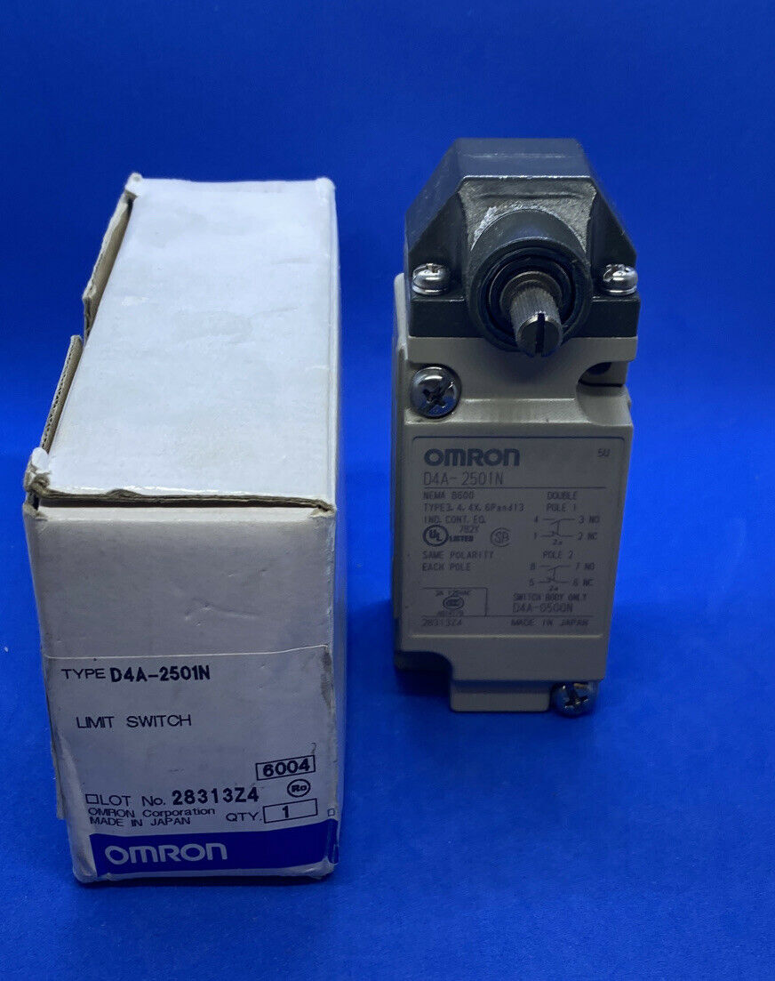 Omron D4A-2501-N General Purpose Limit Switch Roller Lever Standard Type Simultaneous Operation 1/2-14 NPT Conduit Size Double Pole Double Throw Double Break