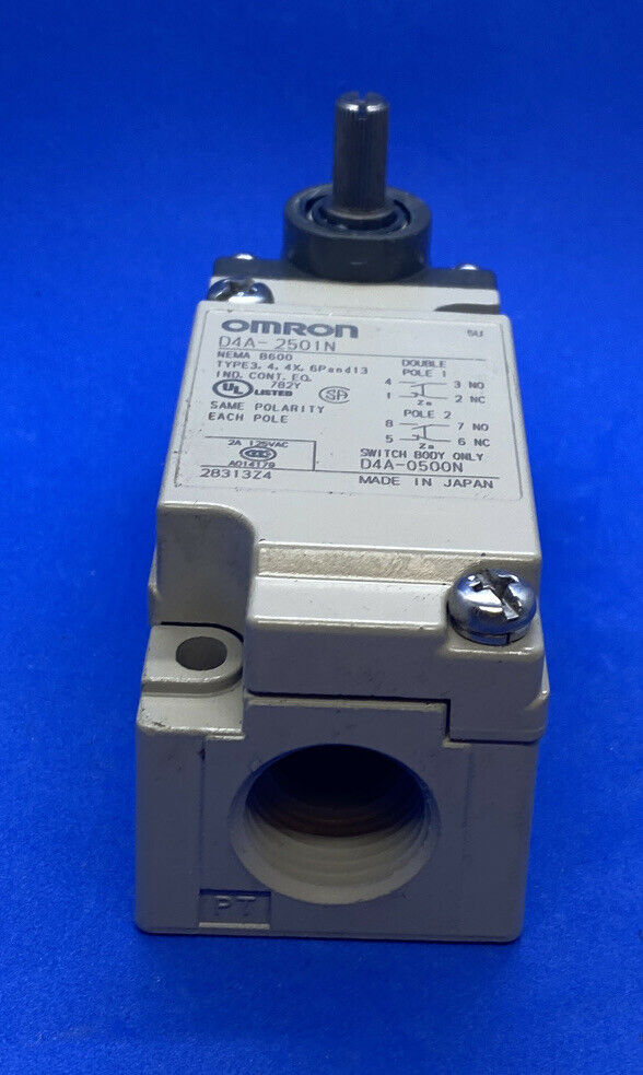 Omron D4A-2501-N General Purpose Limit Switch Roller Lever Standard Type Simultaneous Operation 1/2-14 NPT Conduit Size Double Pole Double Throw Double Break