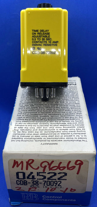 Potter &amp; Brumfield, CDB-38-70092, Relé de retardo de tiempo de 0,3 a 30 segundos NUEVO