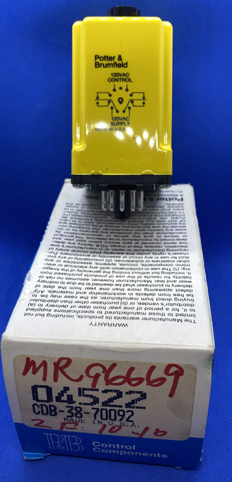 Potter &amp; Brumfield, CDB-38-70092, Relé de retardo de tiempo de 0,3 a 30 segundos NUEVO