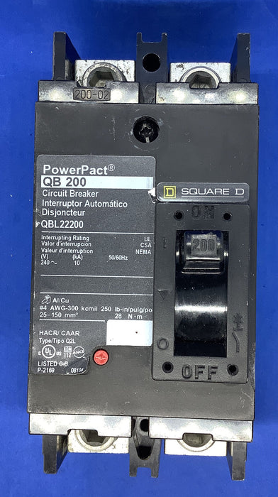 Square D PowerPact QBL22200LU 2 Pole 200 Amp 10KAIC Breaker NTO