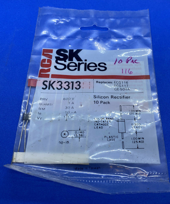 RCA SK3313 600Volt 1Amp RECTIFIER DIODES REPL NTE116, ECG116 10/PKG sk