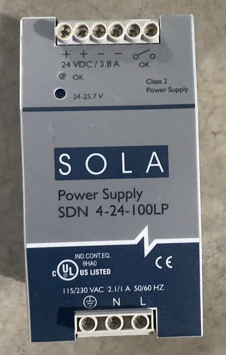 SOLA SDN 4-24-100LP Power Supply Input 115/230 VAC Output 24 VDC 3.8A