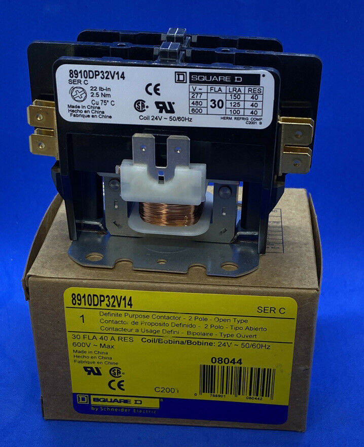 SQUARE D BY SCHNEIDER ELECTRIC - 8910DP32V14 - CONTACTOR DPST 24VAC 30A PANEL