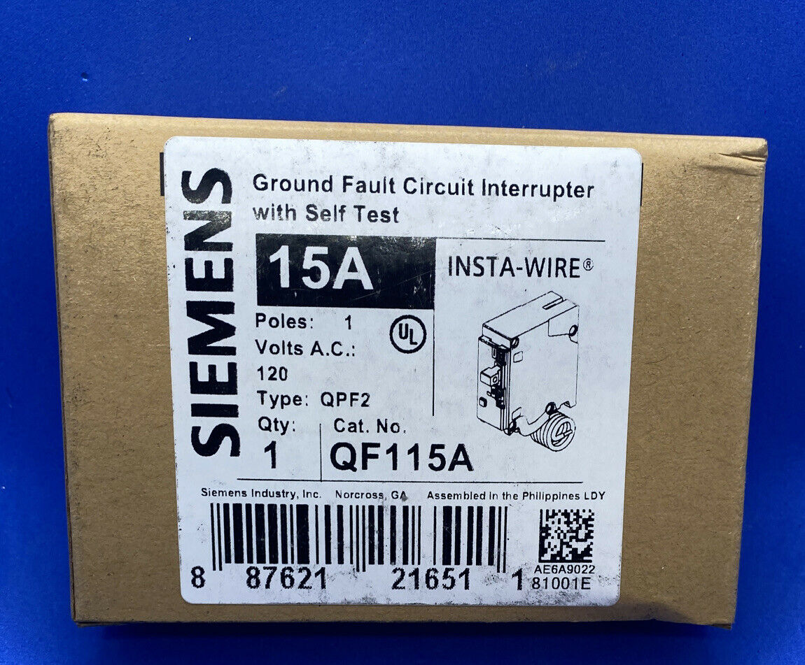 Siemens QF115A 15 Amp Ground Fault Circuit Interrupter With Self Test- Type QPF2