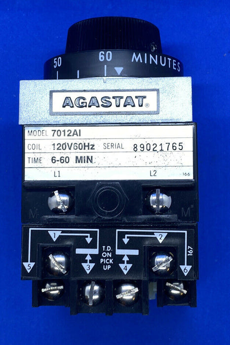 AGASTAT 7012AI Timing Relay ON DELAY DPDT 120 VAC 60 HZ 10 AMP 6-60 Minute Screw Terminal