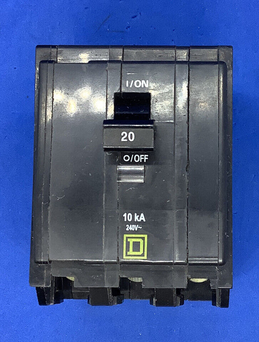 SQUARE D 20A QOB 10KA 240V ZZ-6742 3 POLE BREAKER 50/60HZ HACR (X3)