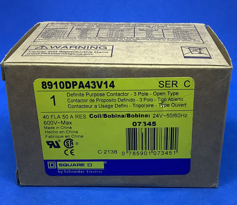 SQUARE D 8910DPA43V14 Dfinit Prpose Contactr,24VAC,40A,3P