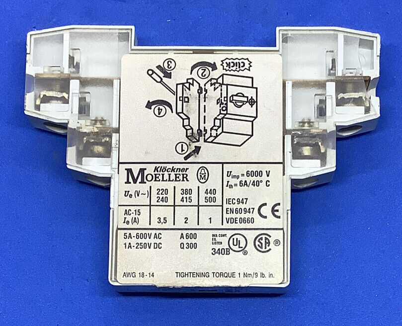 Moeller Klockner NHI11-PKZ0 Auxiliary Contact Block NHI11PKZ0